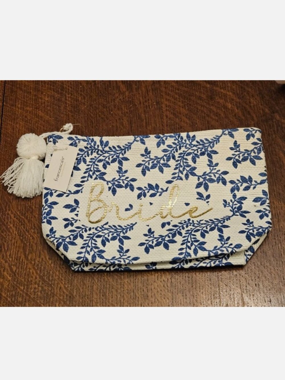 Shiraleah Chicago Blue & White Floral "Bride" Makeup Bag